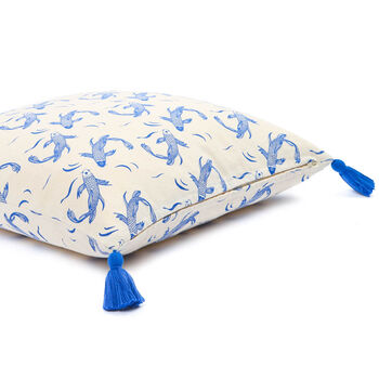 Sakana Fish Pattern Cotton Cushion Cover In Blue, 4 of 4
