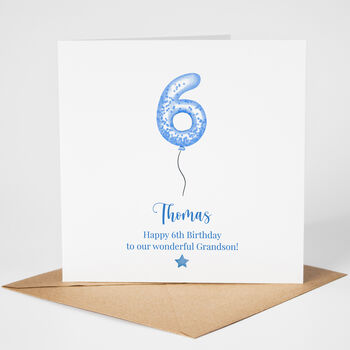 Personalised Blue Balloon 6th Birthday Card, 2 of 5