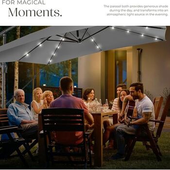 Garden Parasols Umbrella With LED Solar Rotatable 3x3m, 8 of 10