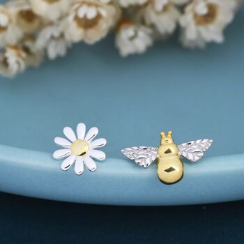 Sterling Silver Bumble Bee And Daisy Stud Earrings, 4 of 10