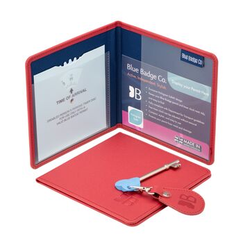 Eco Friendly Disabled Blue Badge Vegan Leather Wallet And Radar Key Made From Recycled Bottles In Raspberry Red, 6 of 6