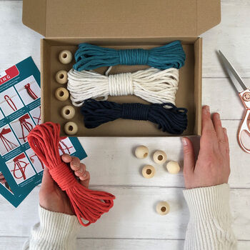 Macrame Kit Bunting. Teal, Navy, Coral And Cream, 2 of 12