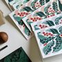 Candy Stripes And Holly Leaves Linocut Notecard Set Of Eight, thumbnail 5 of 12