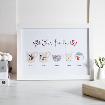 Personalised Illustrated Family Cups And Mugs Art Print, 2 of 9