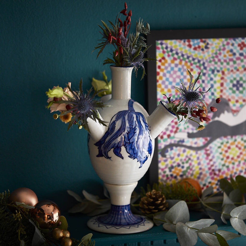 Porcelain Blue And White Tulip Vase, 1 of 4
