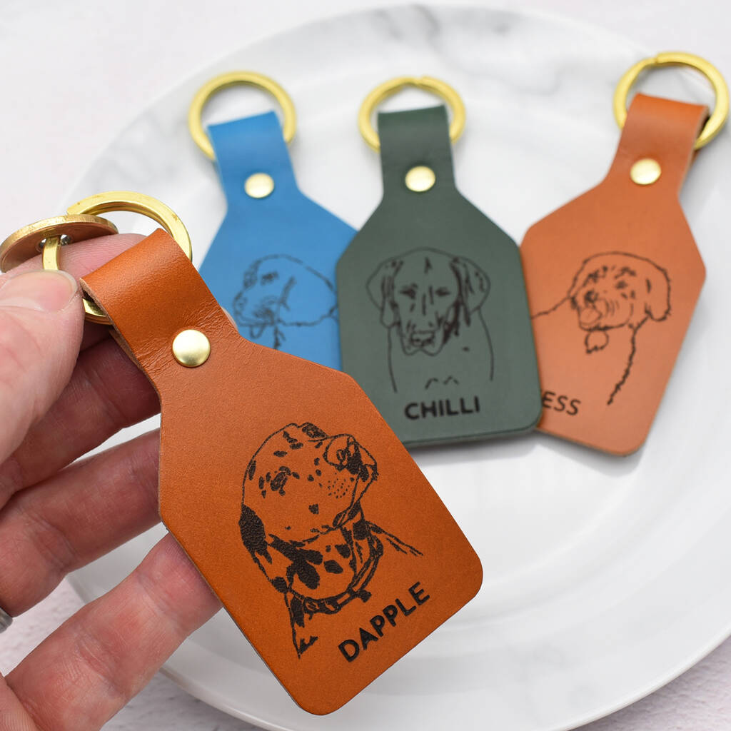 Image of Personalised Pet Dog Portrait Sketch Keyring