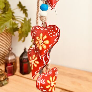 Hand Painted Red Yellow Hanging Heart Bells Wind Chime, 7 of 12