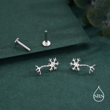 Tiny Neuron Cell 16 G Internally Threaded Flat Back Earrings In Sterling Silver, 5 of 12