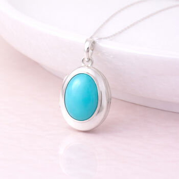 Personalised Sterling Silver Turquoise Gemstone Photo Locket Necklace, 4 of 8