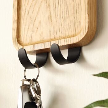Solid Oak Wall Mirror With Key Hooks – Hallway Key Holder, 3 of 8