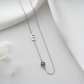 Personalised Sideway Initial Birthstone Necklace, 7 of 10