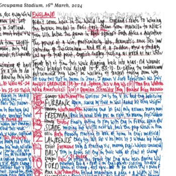 France V England, Six Nations 2024. Rugby Commentary Sheets, 4 of 4