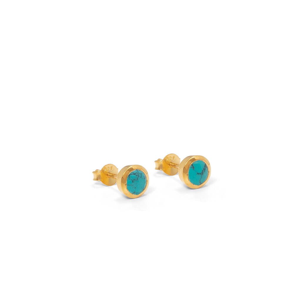Birthstone Stud Earrings December: Turquoise And Gold By Lime Tree Design