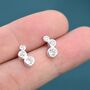 Sterling Silver Small Pair Cz Crystal Trio Stud Earrings, thumbnail 8 of 12
