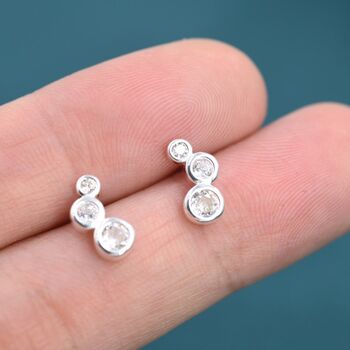 Sterling Silver Small Pair Cz Crystal Trio Stud Earrings, 8 of 12