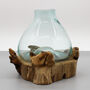 Molten Glass Terrarium Decorative Bowl On Wooden Base, thumbnail 1 of 9