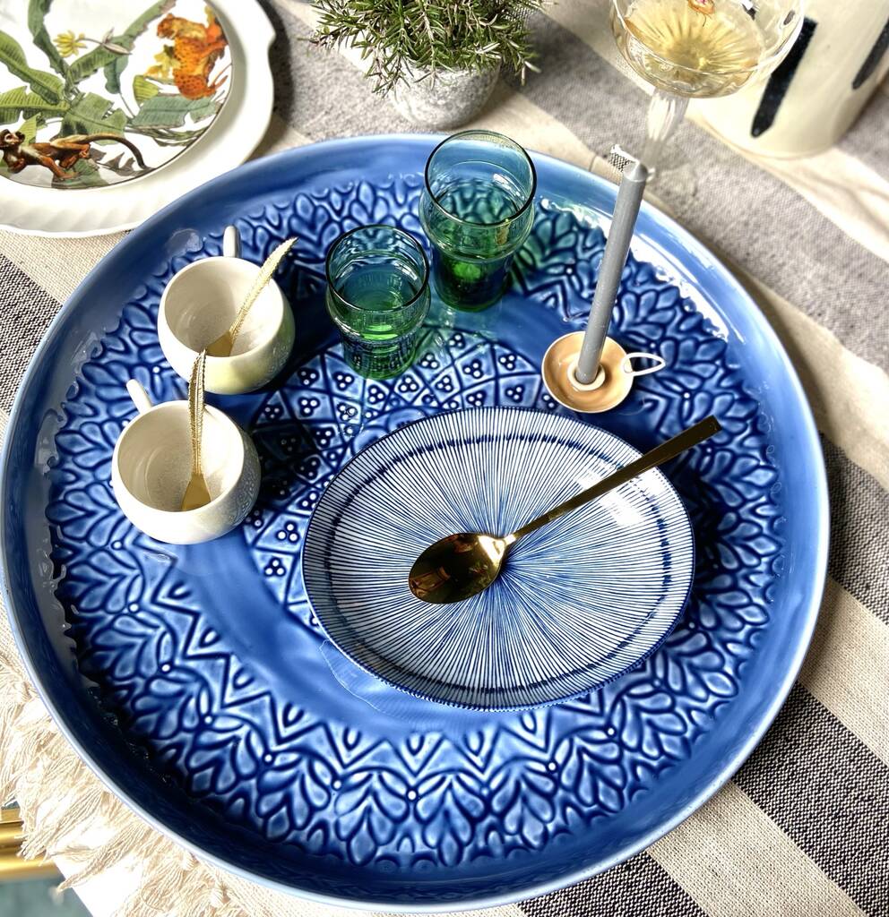 Blue Embossed Floral Serving Tray By The Forest & Co