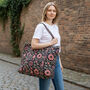 Black And Pink Flower Cotton Quilted Shoulder Bag With Zip, thumbnail 1 of 8