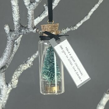 Tiny Christmas Tree In A Bottle Personalised Bauble, 9 of 12