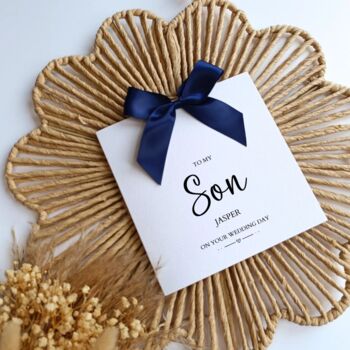 To My Son On Your Wedding Day Card, Luxury Bow Wedding Couple Card, 2 of 4
