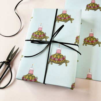 Tortoise With A Cake Birthday Wrapping Paper, 2 of 3