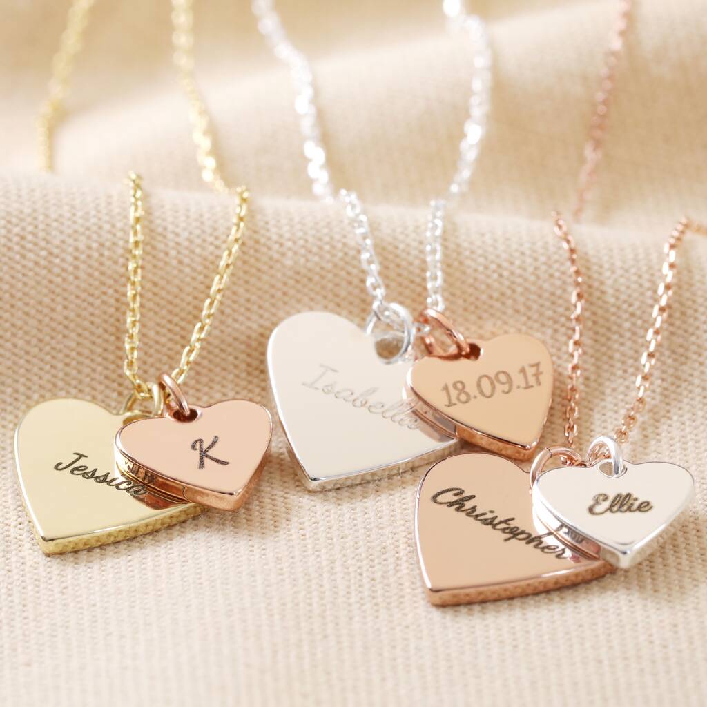 Personalised Double Wide Heart Charm Necklace By Lisa Angel