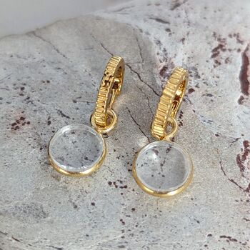 Circle Clear Quartz April Birthstone Earrings, Gold, 4 of 6