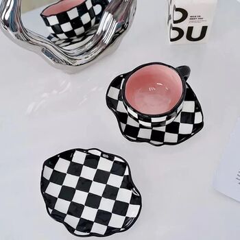 Porcelain Ceramic Checkerboard Cup And Saucer Set, 4 of 4