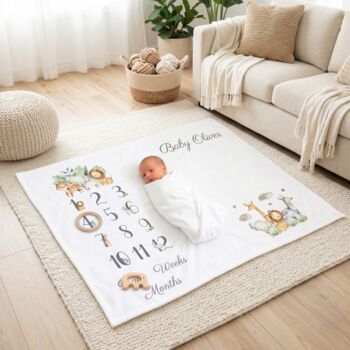 Personalised Safari Baby Milestone Blanket, First Year Photo Prop, 2 of 2