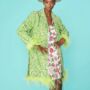 Lime Green Sequin And Feather Belted Coat, thumbnail 2 of 5