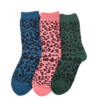 Denim Blue Leopard Prink Socks, 2 of 3