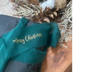 Personalised Green Hand Frayed Christmas Gifting Ribbon, 5 of 5