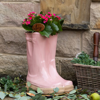 Personalised Large Pink Welly Boots Planter, 3 of 8