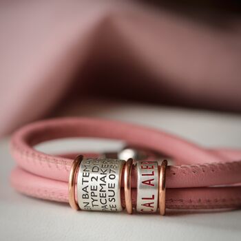 Soft Pink Leather And Silver Medical Alert Bracelet, 4 of 10