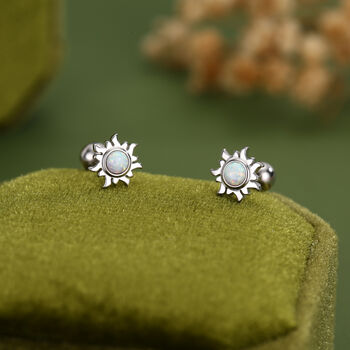 Sterling Silver Opal Sun 18 G Screw Back Earrings With Ball Backs, 3 of 10