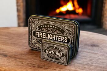 Firelighter And Match Tin Set Fireside Storage Living Room Home Gift In Cream, 4 of 12