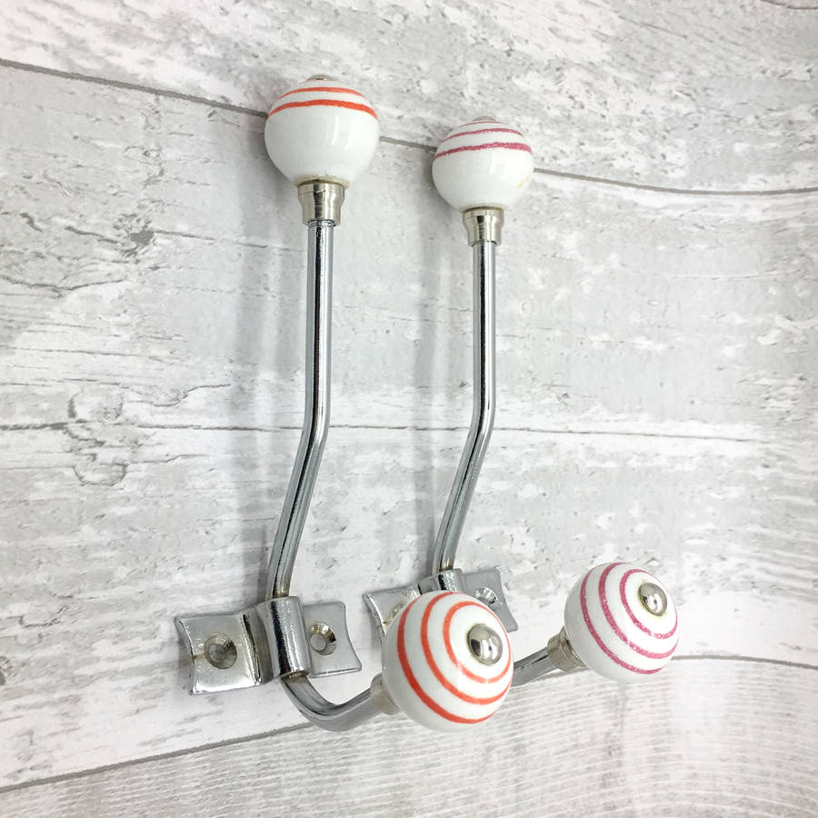 striped round white coloured ceramic coat hooks racks by g decor