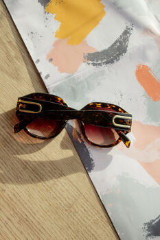 Tortoise Shell Circle Arm Detail Oversize Sunglasses, 6 of 7