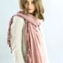 Personalised, Washed Cotton Dusky Pink Pom Pom Scarf, thumbnail 1 of 3