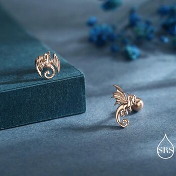 Mismatched Dragon Screw Back Earrings In Sterling Silver, 2 of 11