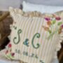 Hand Embroidered Personalised Cushion Lemon Stripe Ruffle Trim, thumbnail 3 of 7