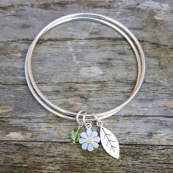 Daisy And Leaf Double Bangle In Silver And 18ct Gold, 3 of 5