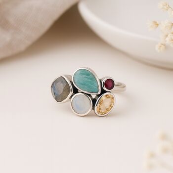 Sterling Silver Faceted Multi Gemstone Ring, 2 of 8