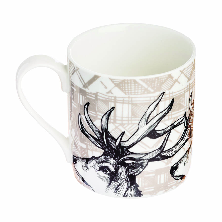 'tartan stag' set of two scottish mugs by gillian kyle gift & home ...