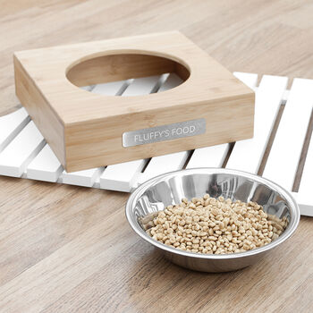 Personalised Bamboo Pet Bowl With Metal Tag, 2 of 3