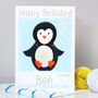 Personalised Penguin Blue Birthday Card, thumbnail 3 of 6