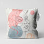 Cushion Cover Pink, Blue And Ecru Abstract Face Pattern, thumbnail 1 of 7