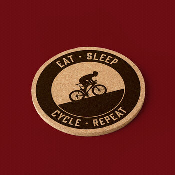 Round Cork Coaster 'Eat Sleep Cycle Repeat' | Homeware | Tableware | Cycling | Cyclist | Bike Rider Gift, 3 of 3