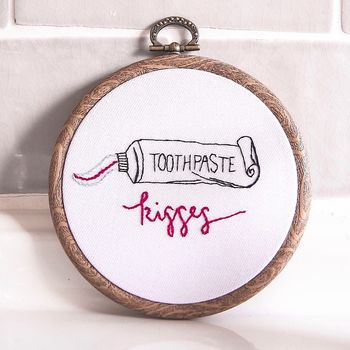 Toothpaste Kisses Embroidery Hoop Couple Gift, 3 of 4