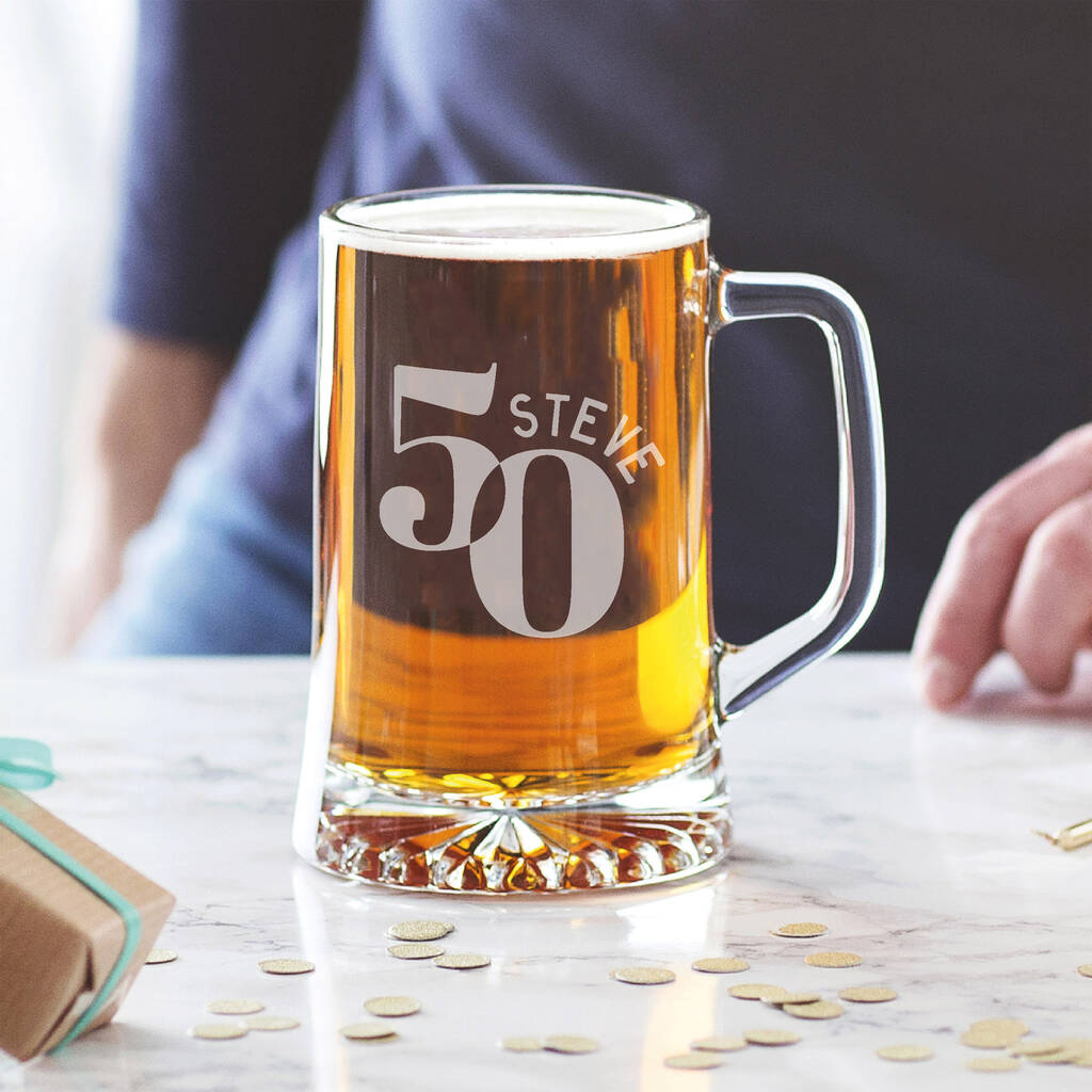 50th Birthday Personalised Beer Tankard Glass, 1 of 6